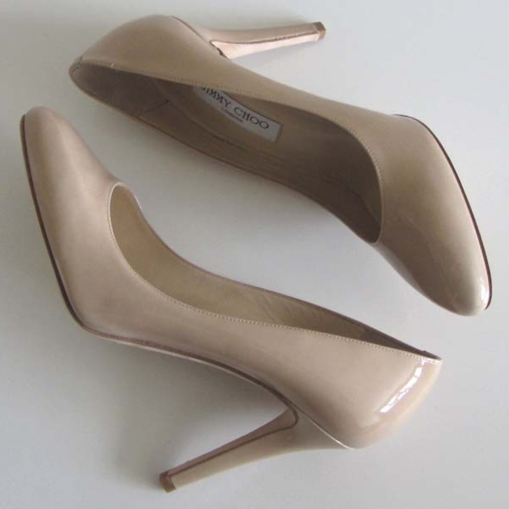 Jimmy Choo Nude Patent Leather Pointed-Toe Pumps - Picture 7 of 8